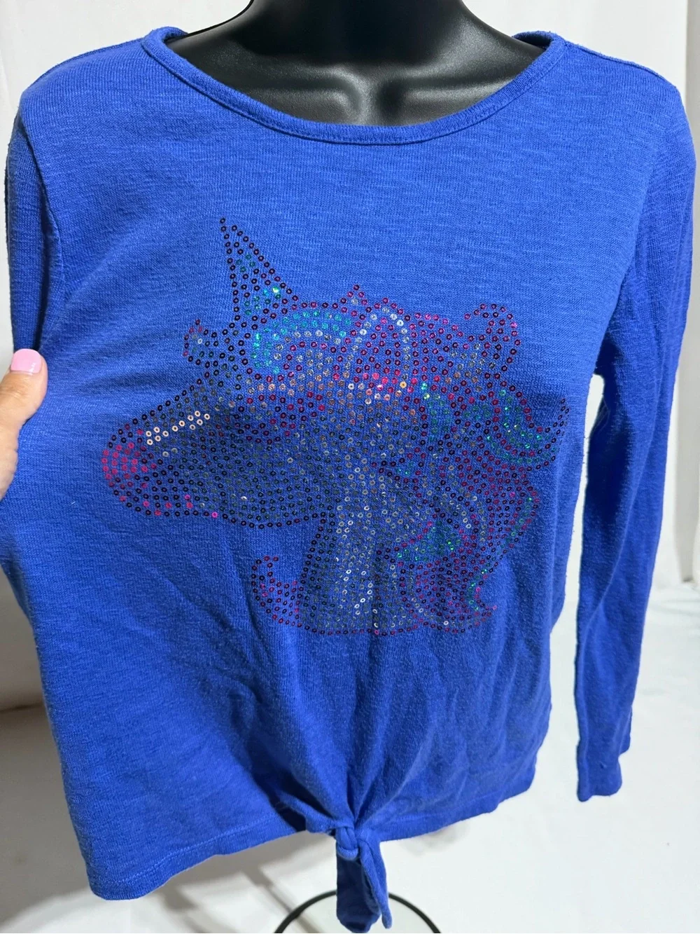 Children’s Place Girls Sequin Unicorn Tie Front Top Size 14 Blue